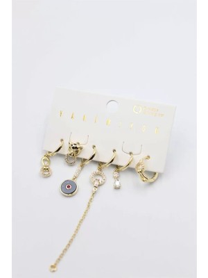 Nemere Taşlı Set Küpe - Altın