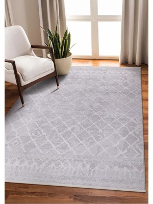 Gri Geometrik Desenli Yıkanabilir Halı