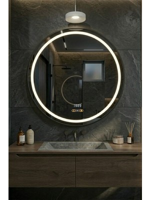 Avend Akıllı Ayna Hd Hareket Sensörlü Buhar Tutmayan 3 Renk LED Işıklı Siyah Çerçeveli Banyo Lavabo Aynası