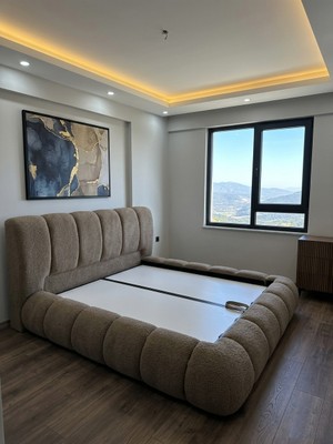 Mobilya Stant Most Piatto Premium Bazalı Karyola  Kahverengi Bukle Kumaş 160X200 Cm. Yatak Içindir (Evinize Teslim)