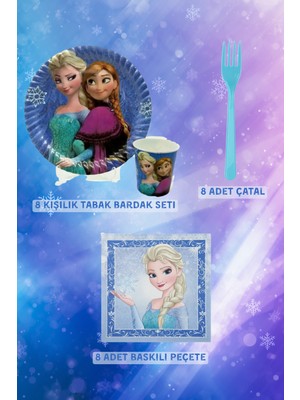 Boxland Frozen Temalı Doğum Günü Parti Seti 8 Kişilik Tabak Bardak Çatal Peçete Seti