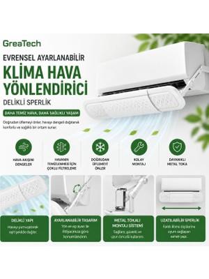 GreaTech Evrensel Ayarlanabilir Delikli Hava Yönlendirici Klima Aparatı Metal Tokalı Split Tipi Sperlik