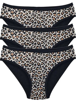 Nemere 3 Adet Leopar Desenli Likralı Yumuşak Dokulu Kadın Slip Külot