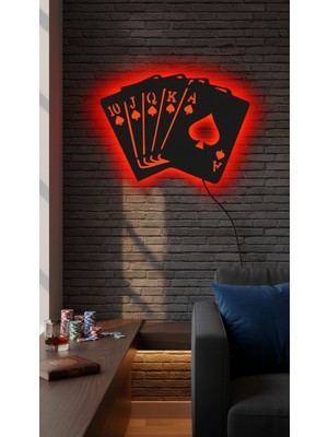 Wells Royal Flush LED Işıklı Duvar Tablosu - 70X70 cm Poker Serisi Dekorasyon