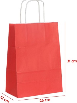 Net Market Büküm Saplı Kağıt Çanta Kırmızı 25 x 12 x 31 (25 Adet)