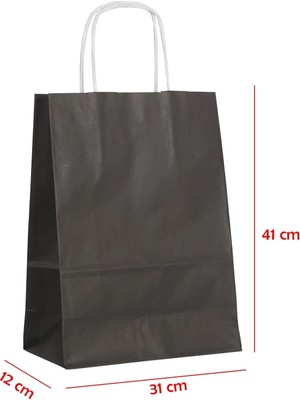 Net Market Büküm Saplı Kağıt Çanta Siyah 31 x 12 x 41 (25 Adet)