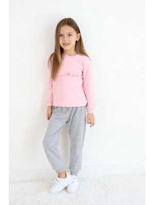 Luggi Baby Bisiklet Yaka Kız Bebek Sweatshirt ve Eşofman Alt 2'li Takım