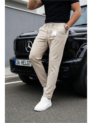 Oksit Holl Beli Lastikli ve Bağcıklı Likralı Esnek Örme Jogger Pantolon