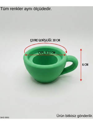 Yeşil Mini Dekoratif Fincan Şeklinde Saksı – 6 cm Masaüstü &amp; Ofis Dekoru