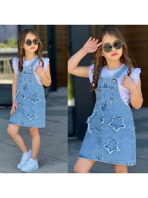 Lolipop Kids Store Kız Çocuk Yıldız Nakışlı Kot Jile Tişört Takım