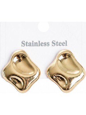 Serelya 316L Çelik Gold Renk Plaka Model Kadın Küpe