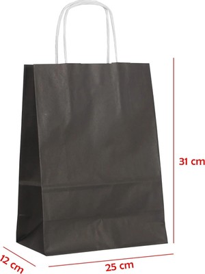 Net Market Büküm Saplı Kağıt Çanta Siyah 25 x 12 x 31 (25 Adet)