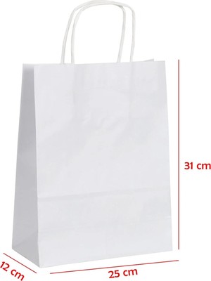 Net Market Büküm Saplı Kağıt Çanta Beyaz 25 x 12 x 31 (25 Adet)