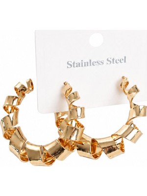 Serelya 316L Çelik Gold Renk Spiral Halka Kadın Küpe