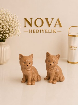 Nova El Yapımı Dekoratif Taş Kedi 2'li Set