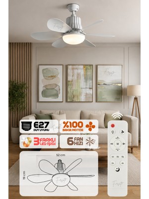 2ın1 LED Işık ve Fan | Sessiz 3 Renk Modu ve 3 Hız Modu | Kumandalı Vantilatörlü LED Ampul
