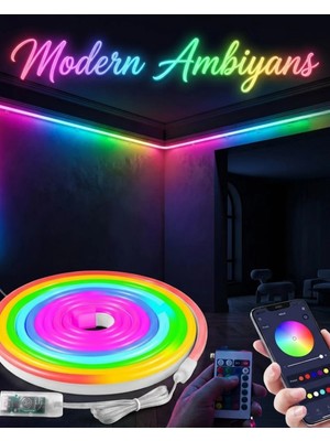 Sayarmarkt Dekoratif Rgb LED Şerit Neon Işık 3 Metre Su Geçirmez Uzaktan Kumandalı Ortam Aydınlatması
