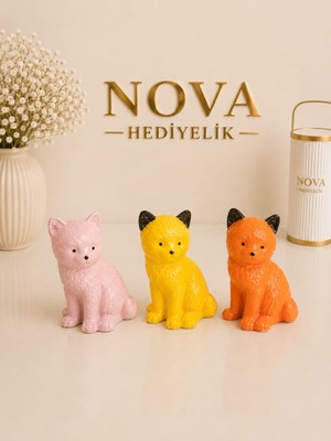 Nova Sevimli Kedi Dekor Biblosu | El Yapımı Taş Tasarım 3lü Set