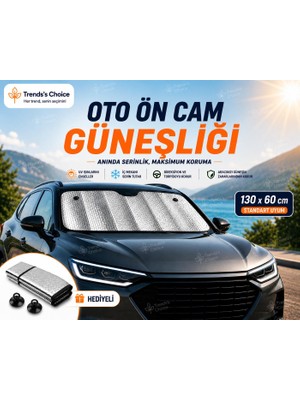 Trends's Choice 130x60 cm Araba Ön Cam Güneşlik UV Koruma ve Vantuzlu Sabitleme Özellikli
