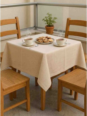 MiniStand Ham Kumaş Doğal Balkon Mutfak 100X100 cm Kare Masa Örtüsü