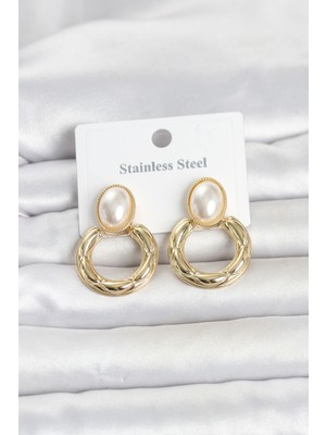 Clariss 316L Çelik Gold Renk Vintage Model Kadın Küpe