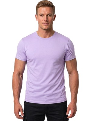 RizzUP Erkek Lila Slim Fit %90 Pamuk Likralı Yumuşak Dokulu Basic Tişört 1801131