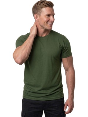 RizzUP Erkek Haki Slim Fit %90 Pamuk Likralı Yumuşak Dokulu Basic Tişört 1801131