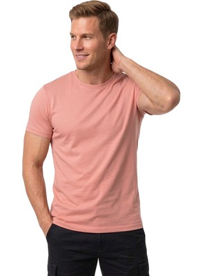 RizzUP Erkek Gülkurusu Slim Fit %90 Pamuk Likralı Yumuşak Dokulu Basic Tişört 1801131