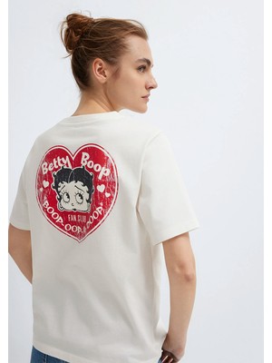 Mavi Betty Boop Baskılı Ekru Tişört 1614343-80194