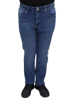 Hacker Fistan Store Erkek Mavi Yüksek Bel Dar Kesim Boru Paça Büyük Beden Jean Pantolon