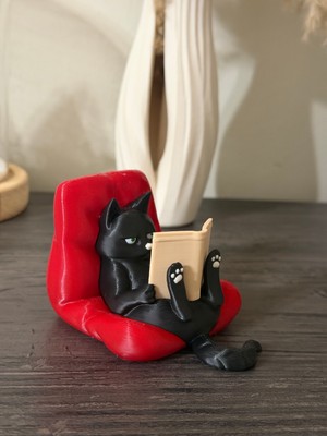 Msv Studio 3d Kitap Okuyan Kedi Figürü – Sevimli Dekor – Kitaplık Süsü