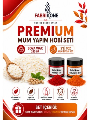 Fabrikone Premium Mum Yapım Hobi Seti - Soya Wax 250 gr - 2'li Toz Mum Boyası Seti - Kırmızı, Turuncu BKFABSW2502KT