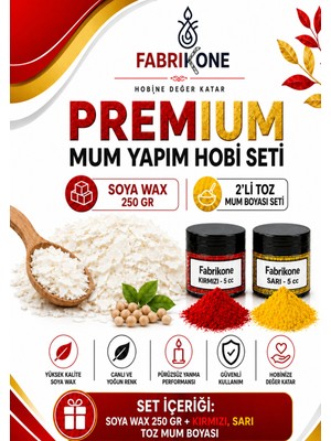 Fabrikone Premium Mum Yapım Hobi Seti - Soya Wax 250 gr - 2'li Toz Mum Boyası Seti - Kırmızı, Sarı BKFABSW2502KSR