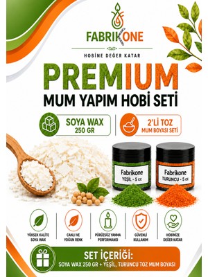 Fabrikone Premium Mum Yapım Hobi Seti - Soya Wax 250 gr - 2'li Toz Mum Boyası Seti - Yeşil, Turuncu BKFABSW2502YT