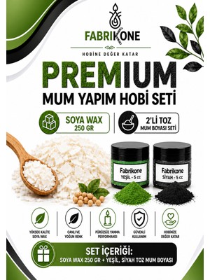 Fabrikone Premium Mum Yapım Hobi Seti - Soya Wax 250 gr - 2'li Toz Mum Boyası Seti - Yeşil, Siyah BKFABSW2502YS