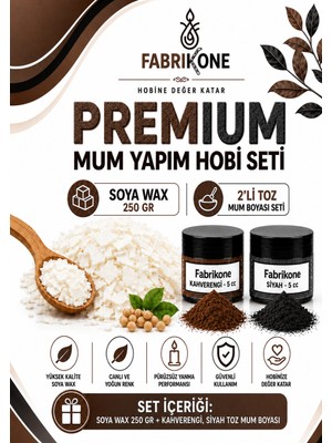 Fabrikone Premium Mum Yapım Hobi Seti - Soya Wax 250 gr - 2'li Toz Mum Boyası Seti - Kahverengi, Siyah BKFABSW2502KHS