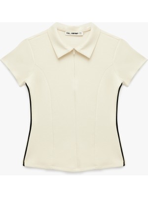 Koton Slim Fit Viskon Karışımlı Fermuarlı Scuba Kısa Kollu Polo Yaka Tişört