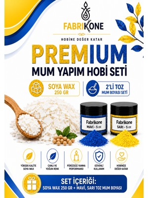 Fabrikone Premium Mum Yapım Hobi Seti - Soya Wax 250 gr - 2'li Toz Mum Boyası Seti - Mavi, Sarı BKFABSW2502MSR