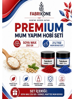 Fabrikone Premium Mum Yapım Hobi Seti - Soya Wax 250 gr - 2'li Toz Mum Boyası Seti - Kırmızı, Mavi BKFABSW2502KM