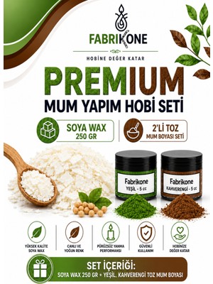 Fabrikone Premium Mum Yapım Hobi Seti - Soya Wax 250 gr - 2'li Toz Mum Boyası Seti - Yeşil, Kahverengi BKFABSW2502YKH