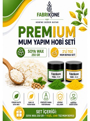 Fabrikone Premium Mum Yapım Hobi Seti - Soya Wax 250 gr - 2'li Toz Mum Boyası Seti - Yeşil, Sarı BKFABSW2502YSR