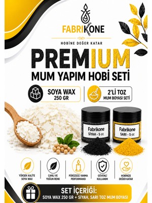 Fabrikone Premium Mum Yapım Hobi Seti - Soya Wax 250 gr - 2'li Toz Mum Boyası Seti - Siyah, Sarı BKFABSW2502SSR
