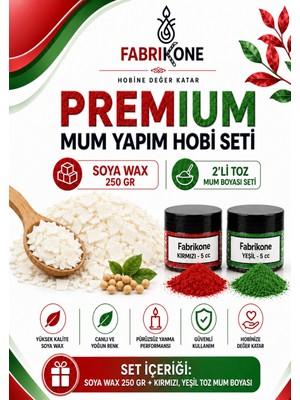 Fabrikone Premium Mum Yapım Hobi Seti - Soya Wax 250 gr - 2'li Toz Mum Boyası Seti - Kırmızı, Yeşil BKFABSW2502KY