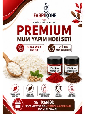 Fabrikone Premium Mum Yapım Hobi Seti - Soya Wax 250 gr - 2'li Toz Mum Boyası Seti - Kırmızı, Kahverengi BKFABSW2502KKH
