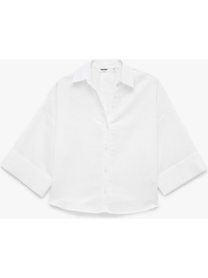 Koton Oversize Klasik Yaka 3/4 Kollu Keten Karışımlı Gömlek