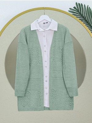 Moda Morfo Ajurlu Mevsimlik Triko Hırka  -Mint