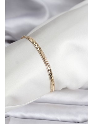 Marmara Avm 14K Gold Renk Kaplama Lazer Ezme Zincir Model cm Kadın Bileklik