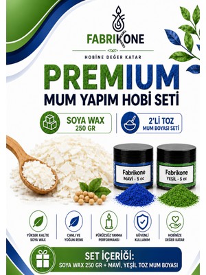 Fabrikone Premium Mum Yapım Hobi Seti - Soya Wax 250 gr - 2'li Toz Mum Boyası Seti - Mavi, Yeşil BKFABSW2502MY