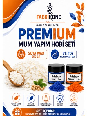 Fabrikone Premium Mum Yapım Hobi Seti - Soya Wax 250 gr - 2'li Toz Mum Boyası Seti - Mavi, Turuncu BKFABSW2502MT