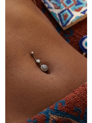 Zurafa Shop Gümüş Renk Nazar Boncuk Figürlü Taş Detaylı Cerrahi Çelik Göbek Piercing